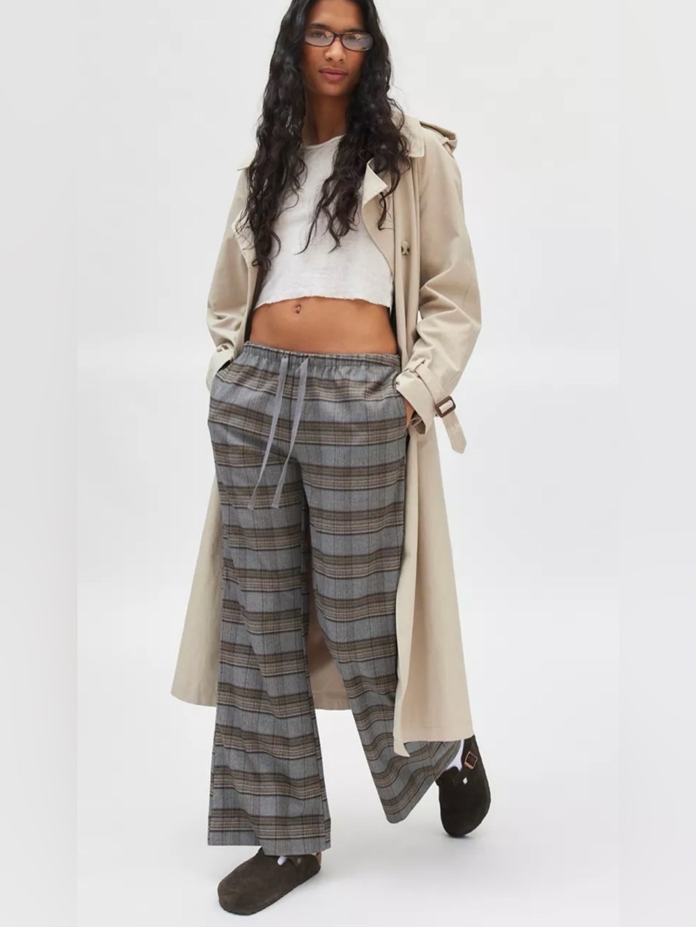 Silence + Noise Menswear Pull on Plaid Pants, Small